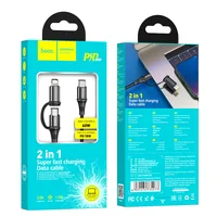 Дата кабель Hoco X50 2 in 1 Exquisito PD 60W Type-C to Lightning/Type-C 3A (1m) Черный