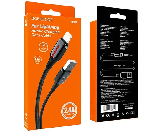 Дата кабель Borofone BU14 Heroic USB to Lightning (1.2m) Черный