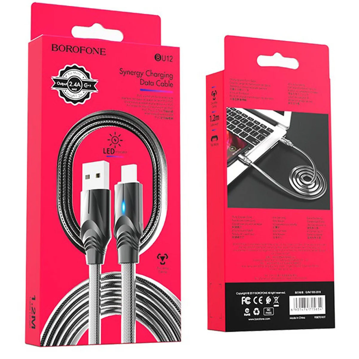 Дата кабель Borofone BU12 Synergy USB to MicroUSB (1.2m) Черный