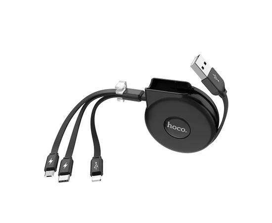 Дата кабель Hoco U50 3in1 Lightning-microUSB-Type-C (1m) Черный