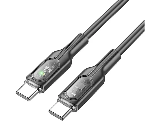 Дата кабель Hoco U120 Transparent explore Intelligent Power-off PD 60W Type-C to Type-C (1.2m) Black