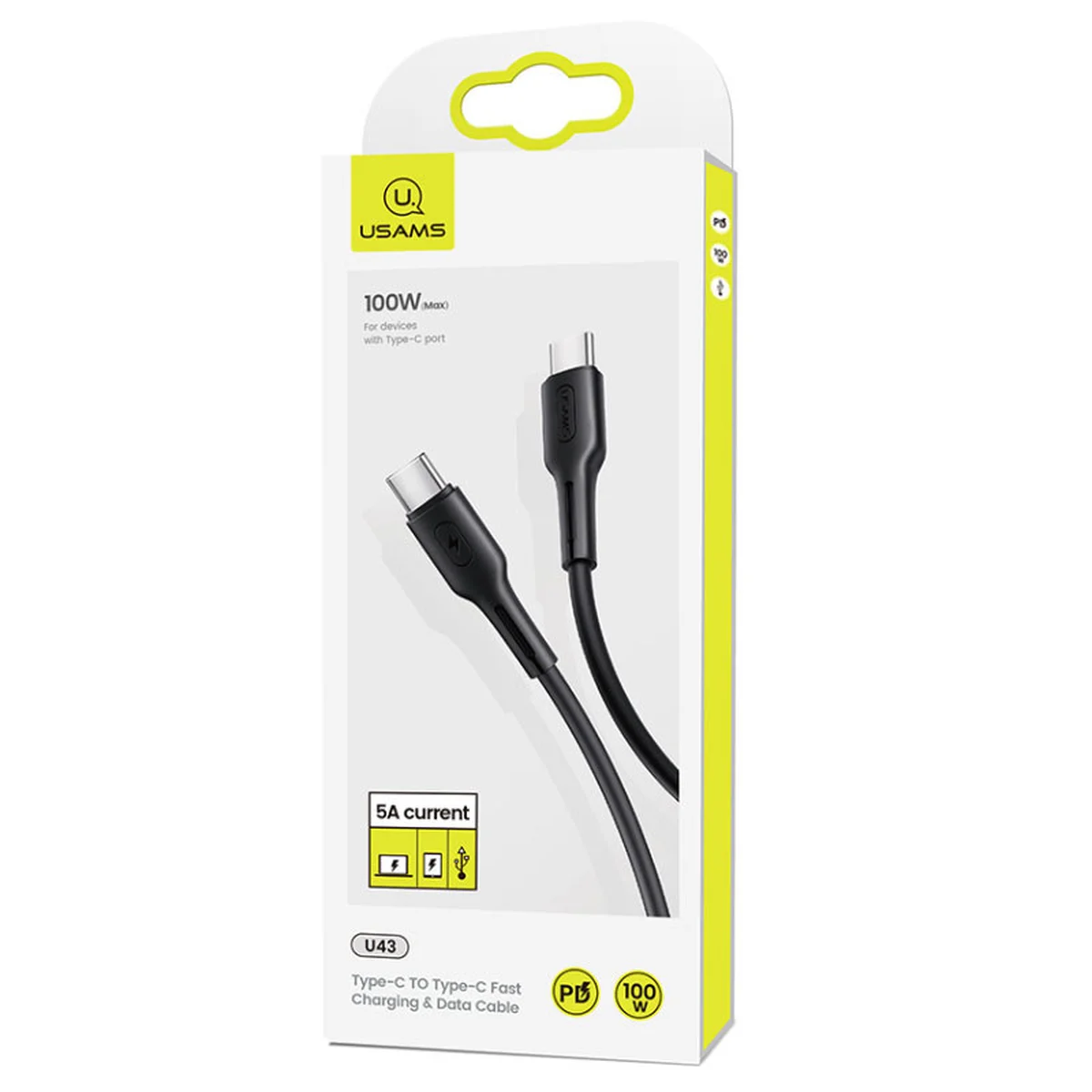 Дата кабель USAMS US-SJ459 U43 Type-C to Type-C 100W PD (1.2m) Черный