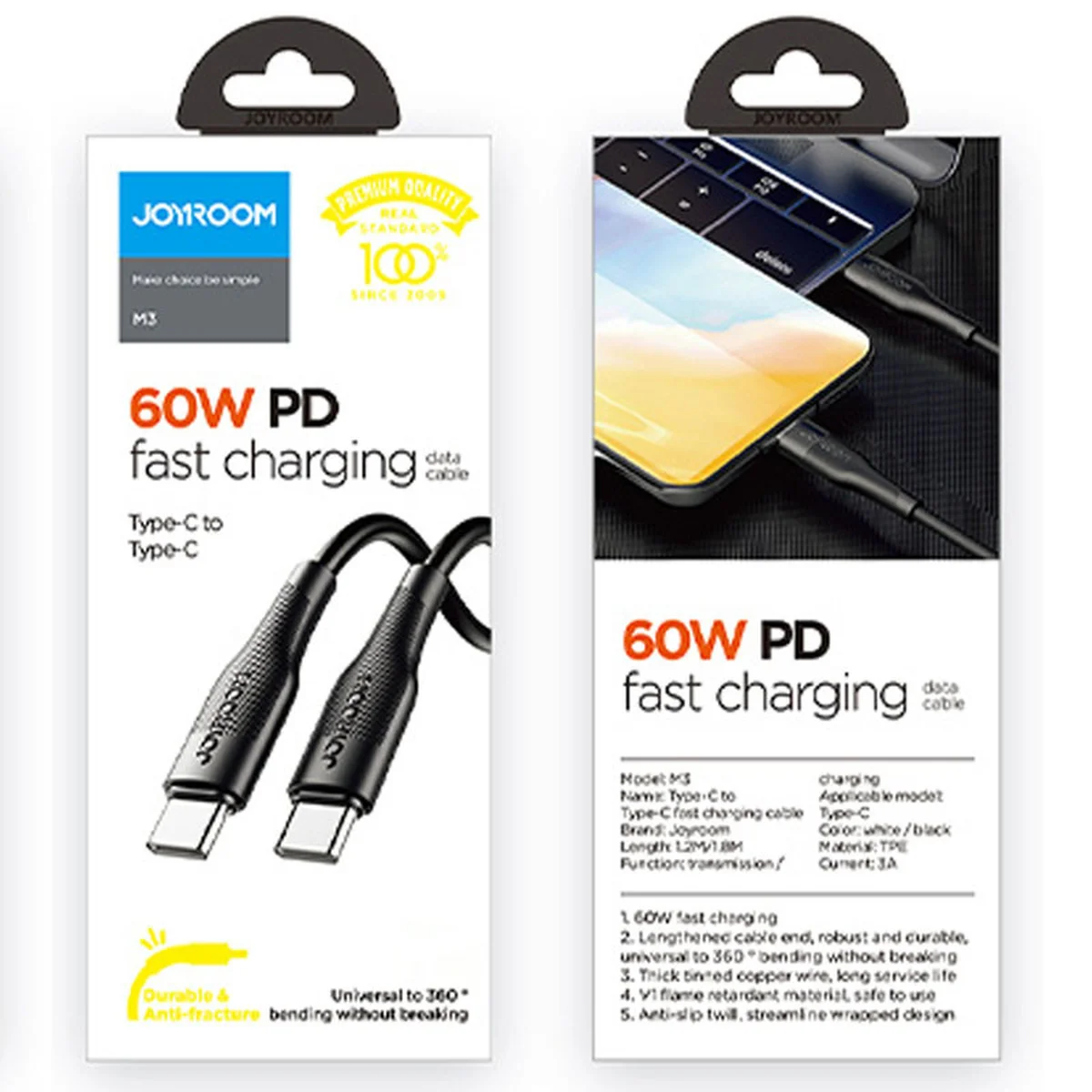 Дата кабель Joyroom S-1230M3 Type-C to Type-C 60W (1.2m) Чорний