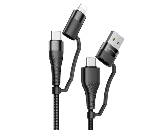 Дата кабель Borofone BU28 Multi-energy 4in1 Type-C/USB - Type-C/Lightning (1.2m) Черный