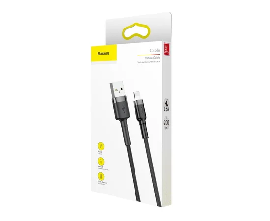 Дата кабель Baseus Cafule Lightning Cable 1.5A (2m) Серый / Черный