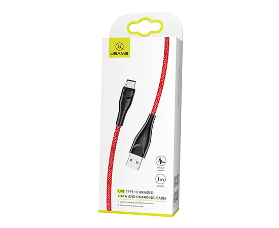 Дата кабель Usams US-SJ395 U41 Type-C Braided Data and Charging Cable 2m Красный