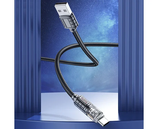 Дата кабель Hoco U122 Lantern Transparent Discovery Edition USB to Type-C Black
