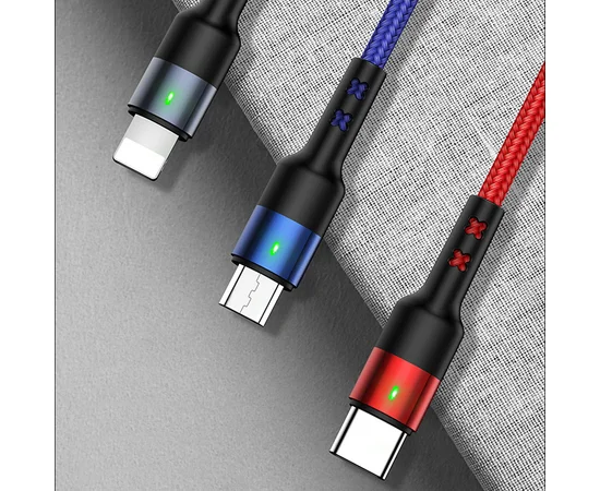 Дата кабель Usams US-SJ410 U26 3in1 USB to Combo 2A (0.35m) Черный