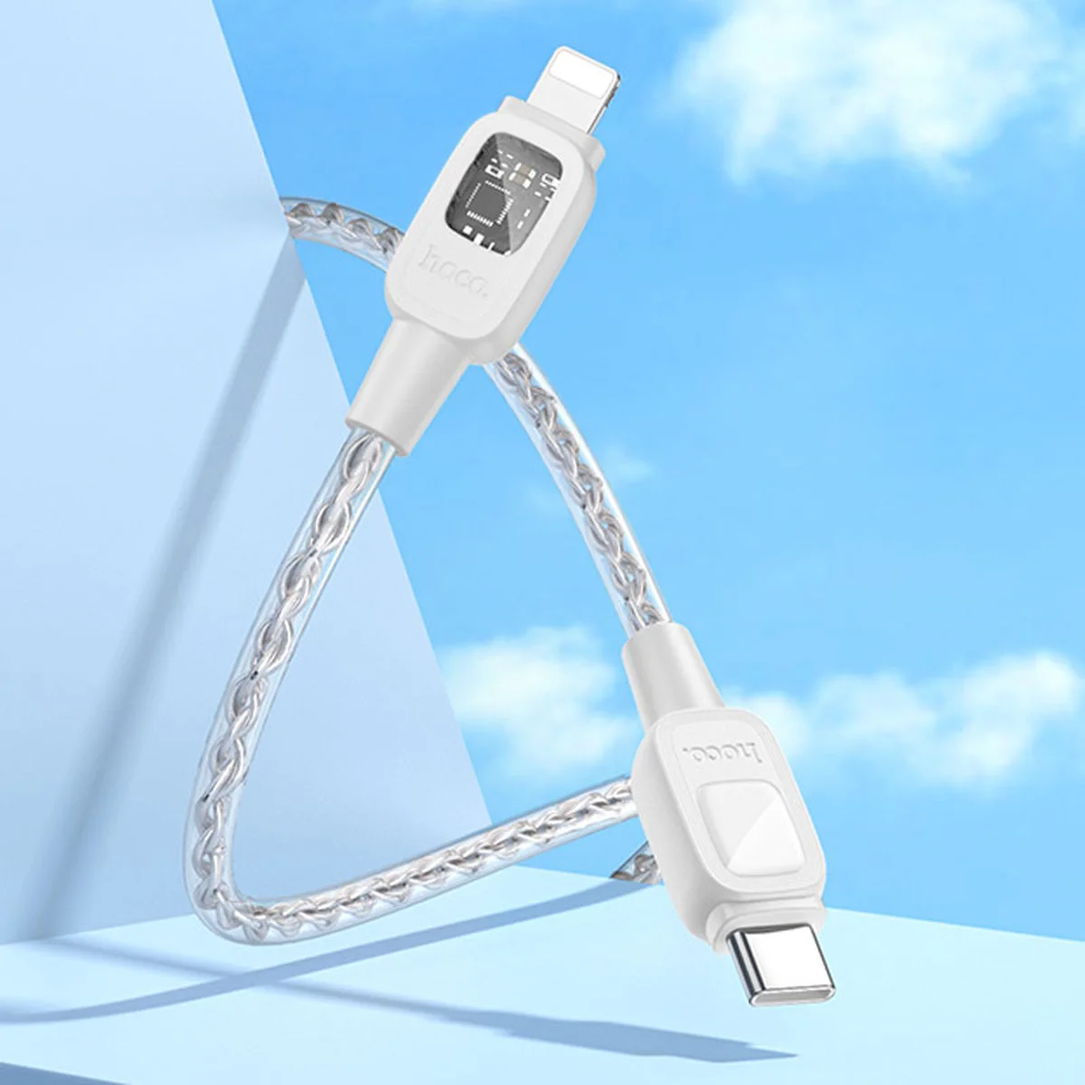 Дата кабель Hoco U124 Stone silicone power-off Type-C to Lightning Gray