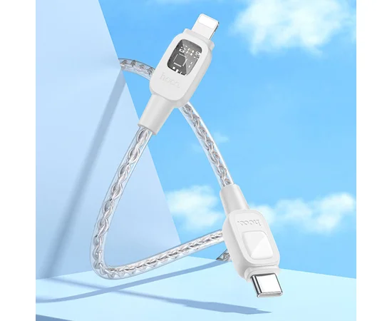 Дата кабель Hoco U124 Stone silicone power-off Type-C to Lightning Gray