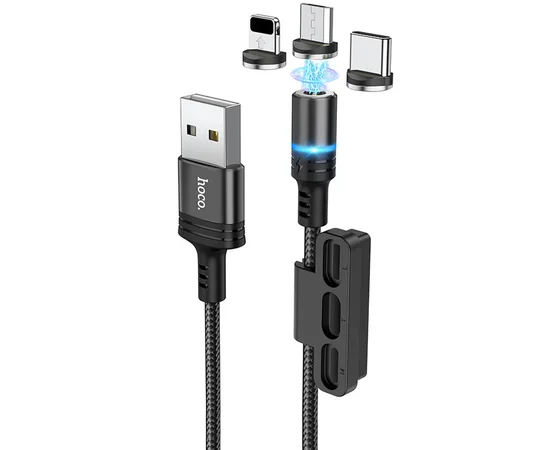 Дата кабель Hoco DU42 Magnetic 3in1 Lightning-microUSB-Type-C (1m) Черный