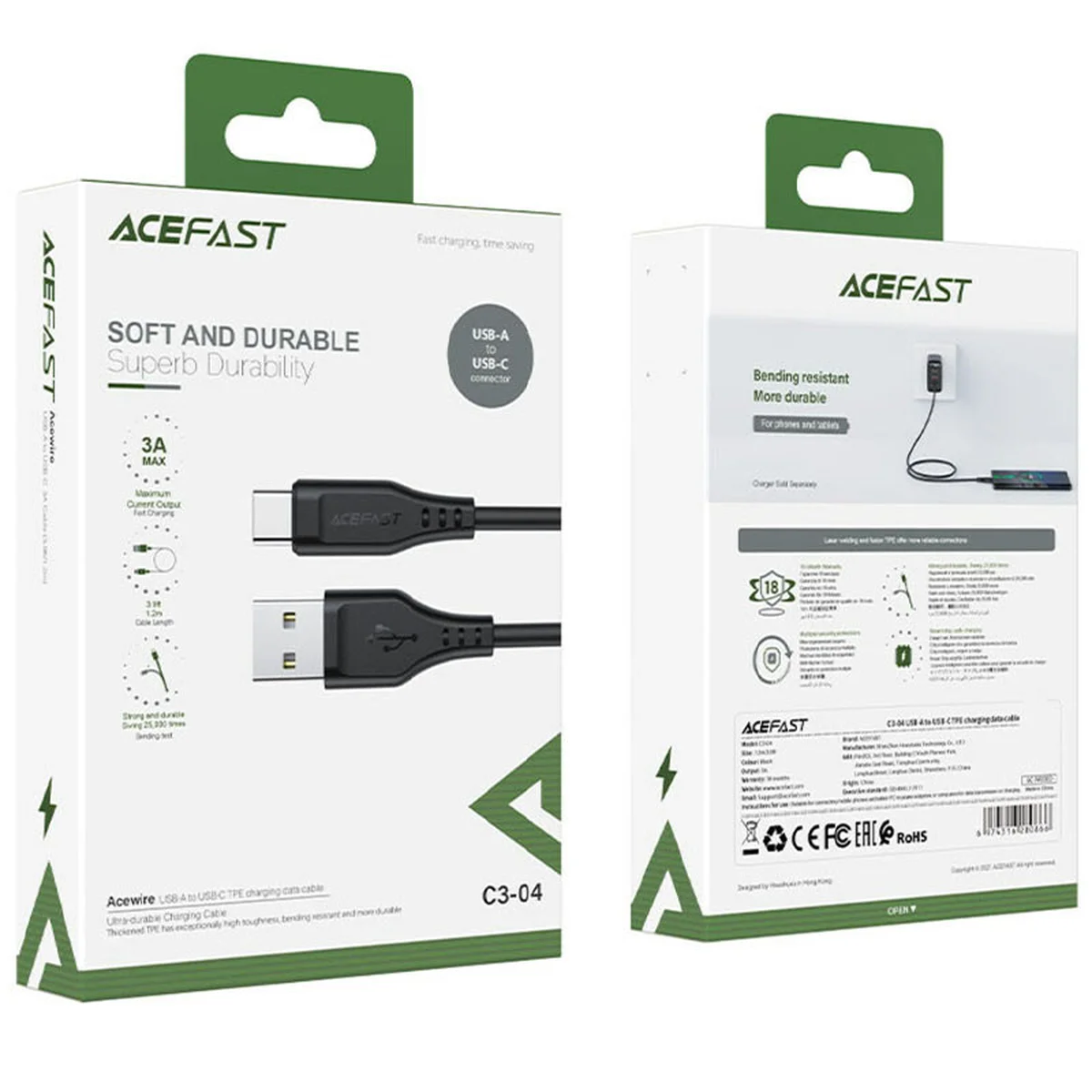 Дата кабель Acefast C3-04 USB-A to USB-C TPE (1m) Black