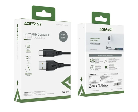 Дата кабель Acefast C3-04 USB-A to USB-C TPE (1m) Black