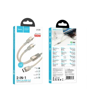 Дата кабель Hoco U139 Type-C to Type-C/Type-C 100W (1.2m) Gold