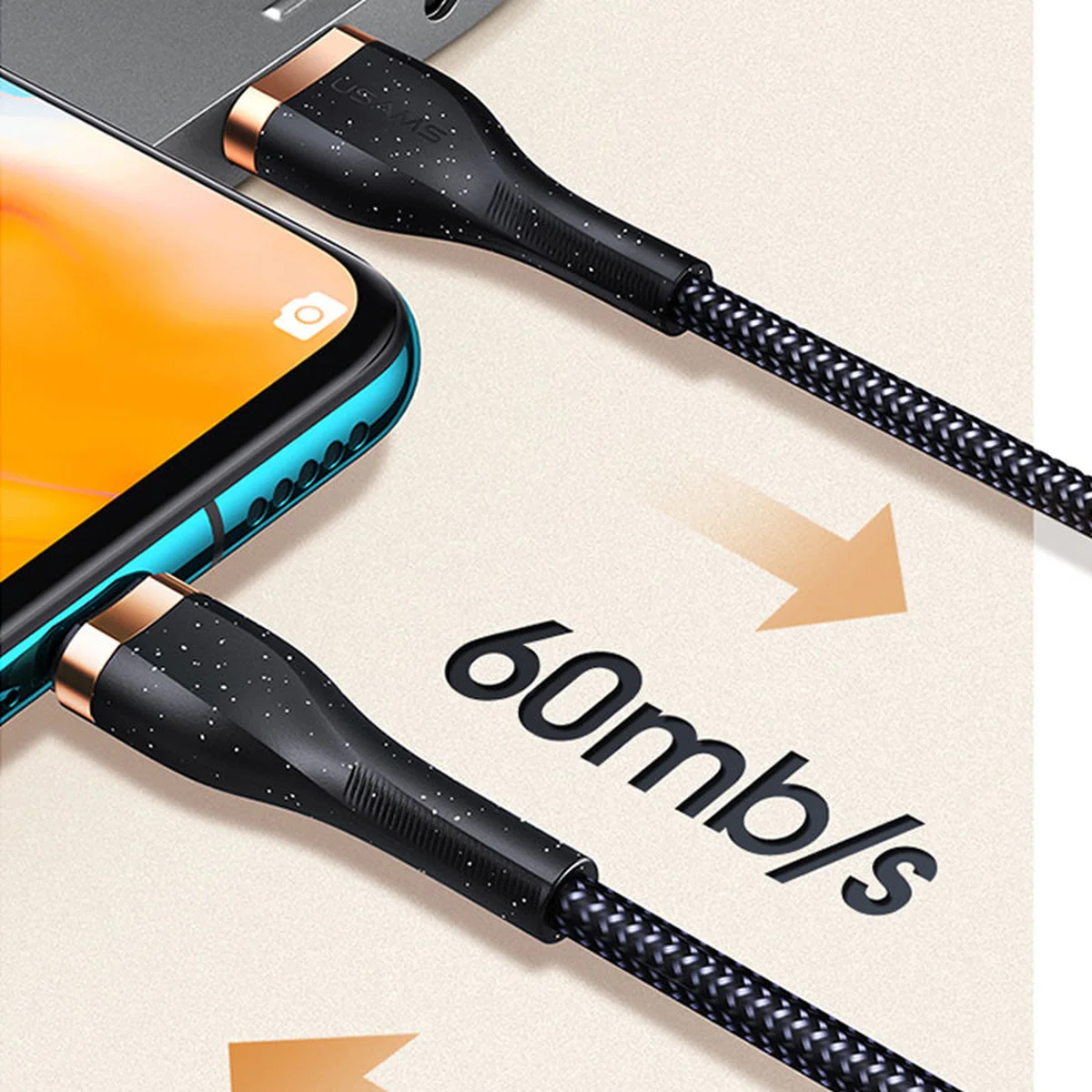 Дата кабель Usams US-SJ488 U64 Aluminum Alloy USB to Type-C 1.2m Чорний