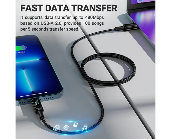 Дата кабель Acefast MFI C6-01 USB-C to Lightning zinc alloy digital display braided (1m) Black