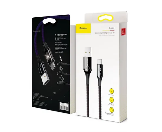 Дата кабель Baseus C-shaped (со световым индикатором) USB to Type-C 3A (1m) Черный
