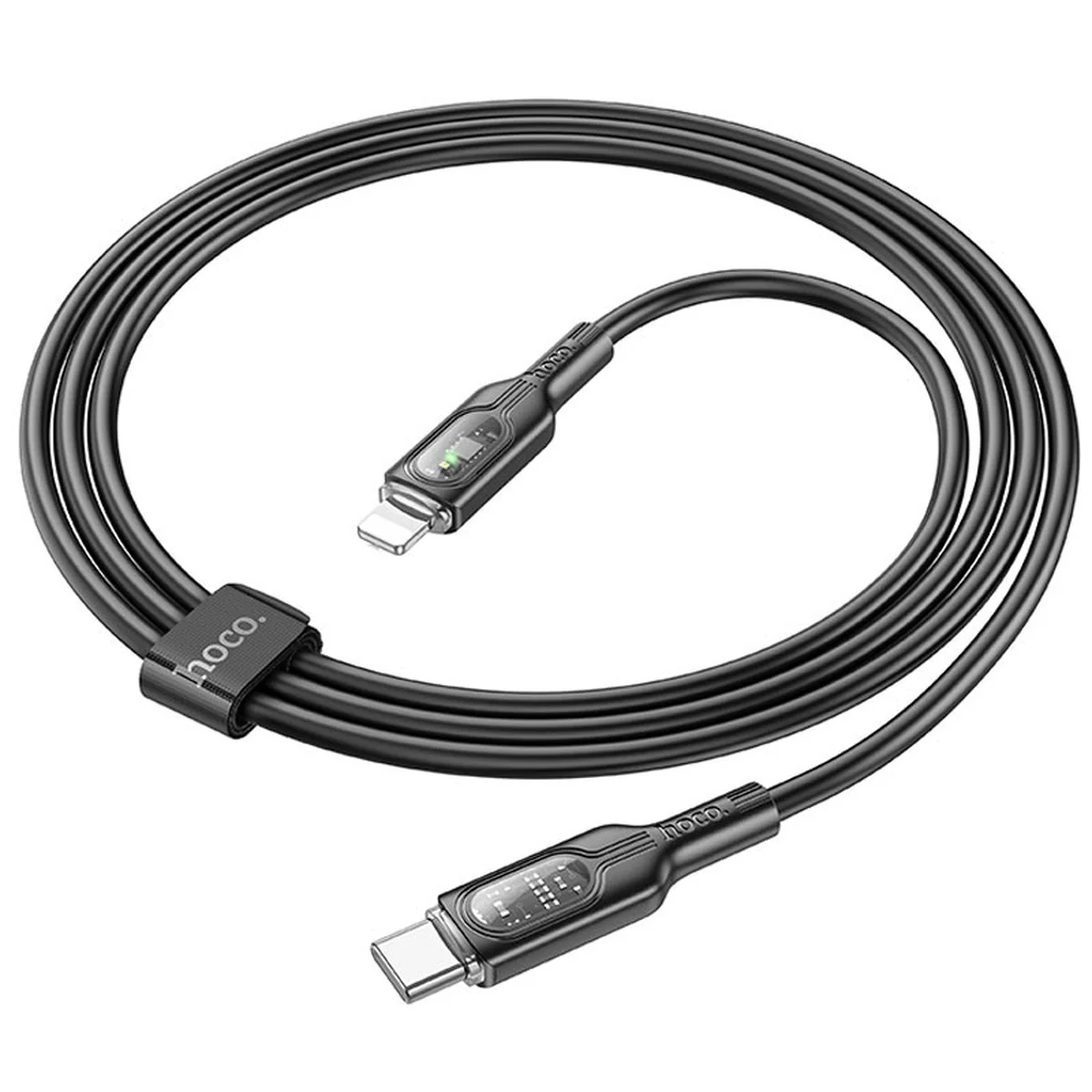 Дата кабель Hoco U120 Transparent explore intelligent power-off PD 27W Type-C to Lightning (1.2m) Black