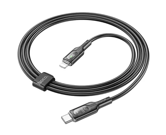 Дата кабель Hoco U120 Transparent explore Intelligent Power-off PD 27W Type-C to Lightning (1.2m) Black