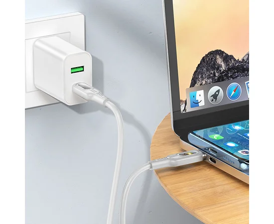 Дата кабель Hoco U120 Transparent explore Intelligent Power-off PD 60W Type-C to Type-C (1.2m) Gray