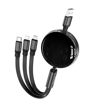 Дата кабель Hoco X78 Easy pull storage 3in1 (1m) Black