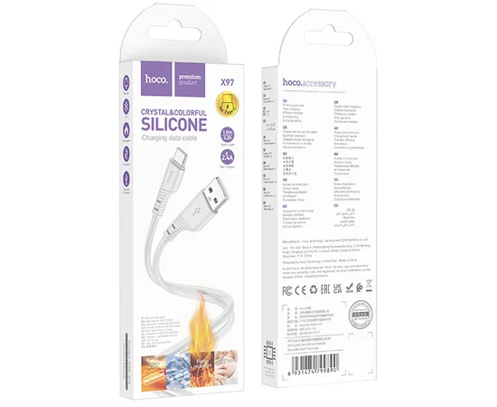 Дата кабель Hoco X97 Crystal color USB to Type-C (1m) Light gray