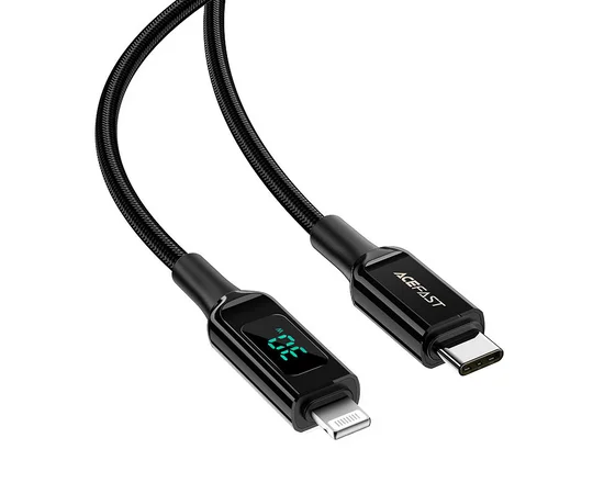 Дата кабель Acefast MFI C6-01 USB-C to Lightning zinc alloy digital display braided (1m) Black
