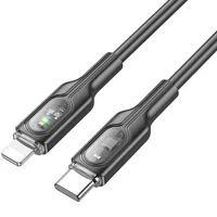 Дата кабель Hoco U120 Transparent explore intelligent power-off PD 27W Type-C to Lightning (1.2m) Black