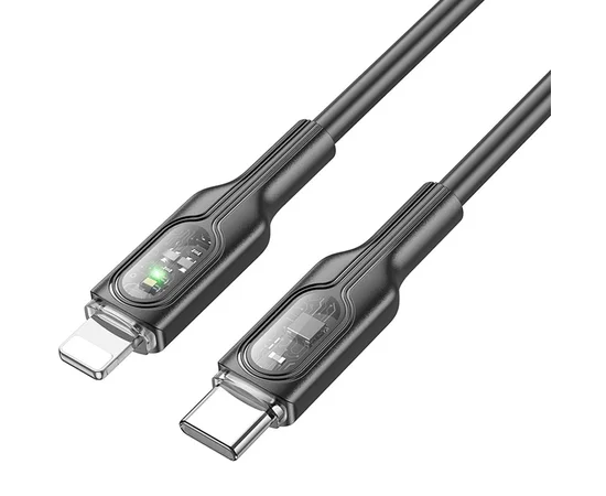 Дата кабель Hoco U120 Transparent explore Intelligent Power-off PD 27W Type-C to Lightning (1.2m) Black