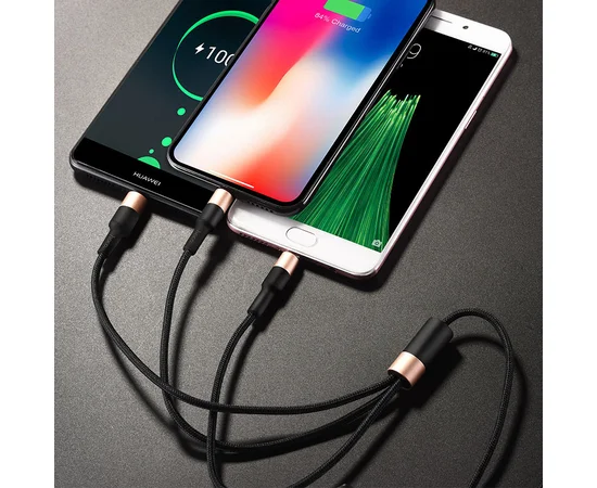 Дата кабель Hoco X26 Xpress 3in1 Lightning -MicroUSB-Type-C (1m) Черный / Золотой