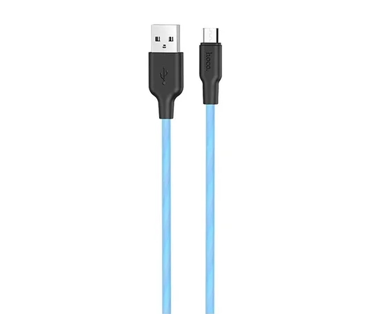 Дата кабель Hoco X21 Plus Fluorescent Silicone MicroUSB Cable (1m) Голубой