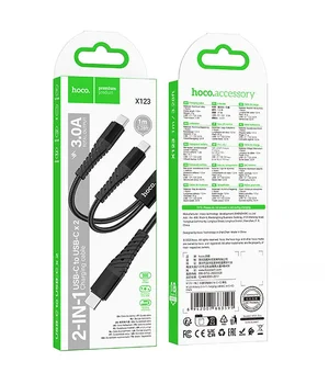 Дата кабель Hoco X123 Victory 2in1 Type-C to Type-C/Type-C 3A (1m) Black Дата кабель Hoco X123 Victory 2in1 Type-C to Type-C/Type-C 3A (1m) Black