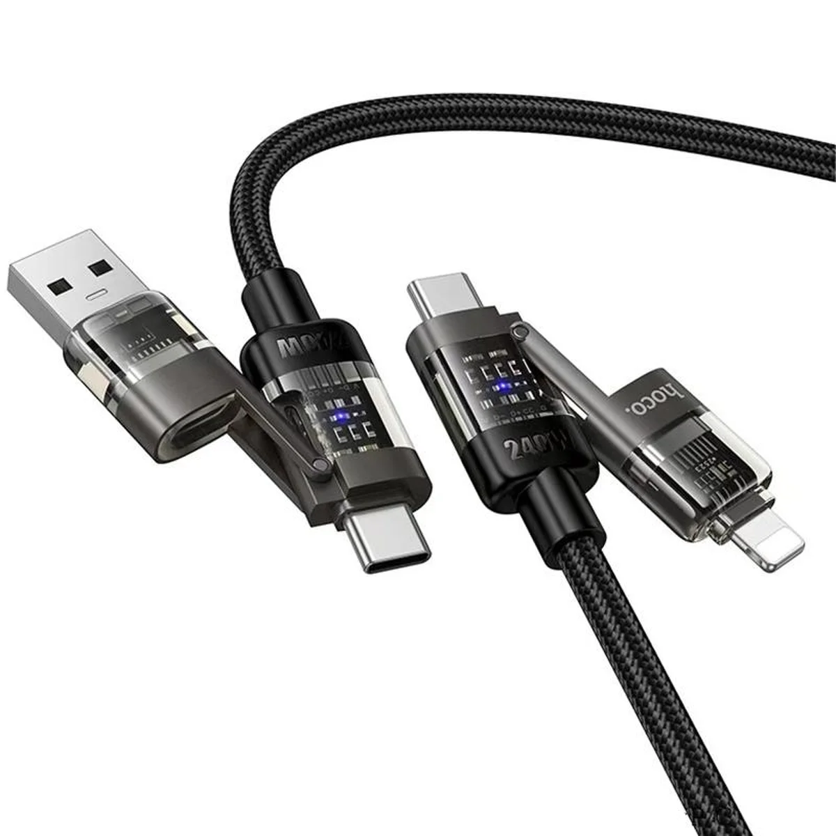 Дата кабель Hoco U151 Goldsmith 4in1 Type-C to USB/Type-C to Lightning 240W (1.2m) Black
