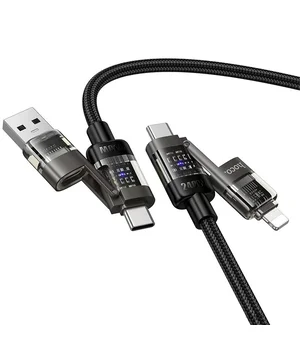 Дата кабель Hoco U151 Goldsmith 4in1 Type-C для USB/Type-C для Lightning 240W (1.2m) Black