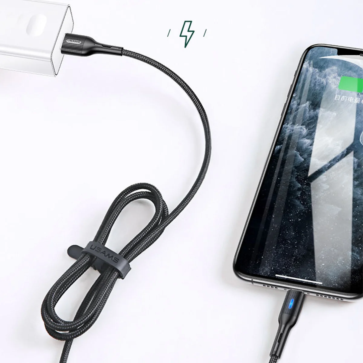 Дата кабель USAMS US-SJ425 U-Bob Series USB to Lightning Smart Power-off Cable (1.2m) Черный