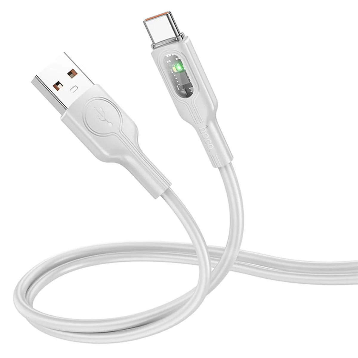 Дата кабель Hoco U120 Transparent explore intelligent power-off USB to Type-C 5A (1.2m) Gray