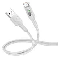 Дата кабель Hoco U120 Transparent explore intelligent power-off USB to Type-C 5A (1.2m) Gray