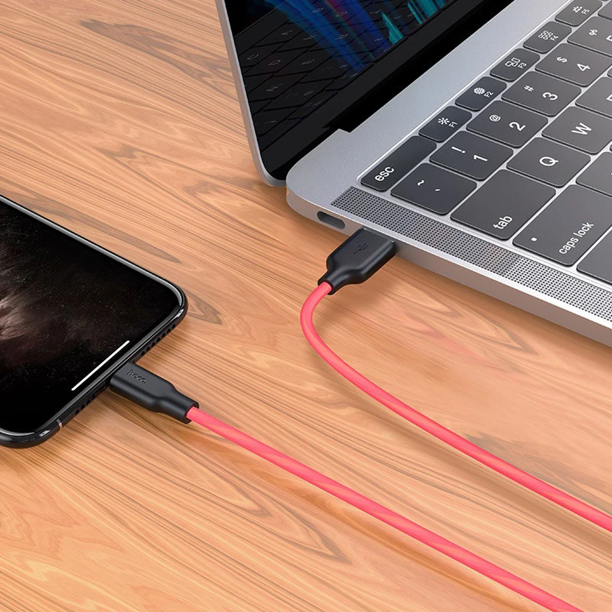 Дата кабель Hoco X21 Plus Fluorescent Silicone Lightning Cable (1m) Червоний