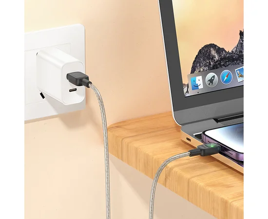 Дата кабель Hoco U124 Stone silicone power-off USB to Lightning Black