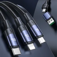 Дата кабель Usams US-SJ511 U71 All in One Aluminum Alloy USB + Type-C to Triple Head 3in1 100W(1.2m) Black