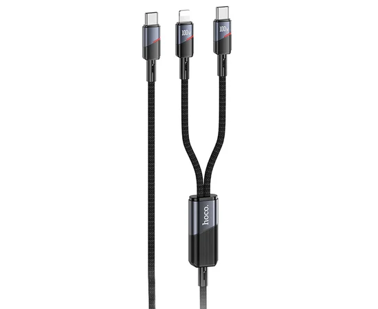 Дата кабель Hoco U139 Type-C to Lightning/Type-C 100W (1.2m) Black