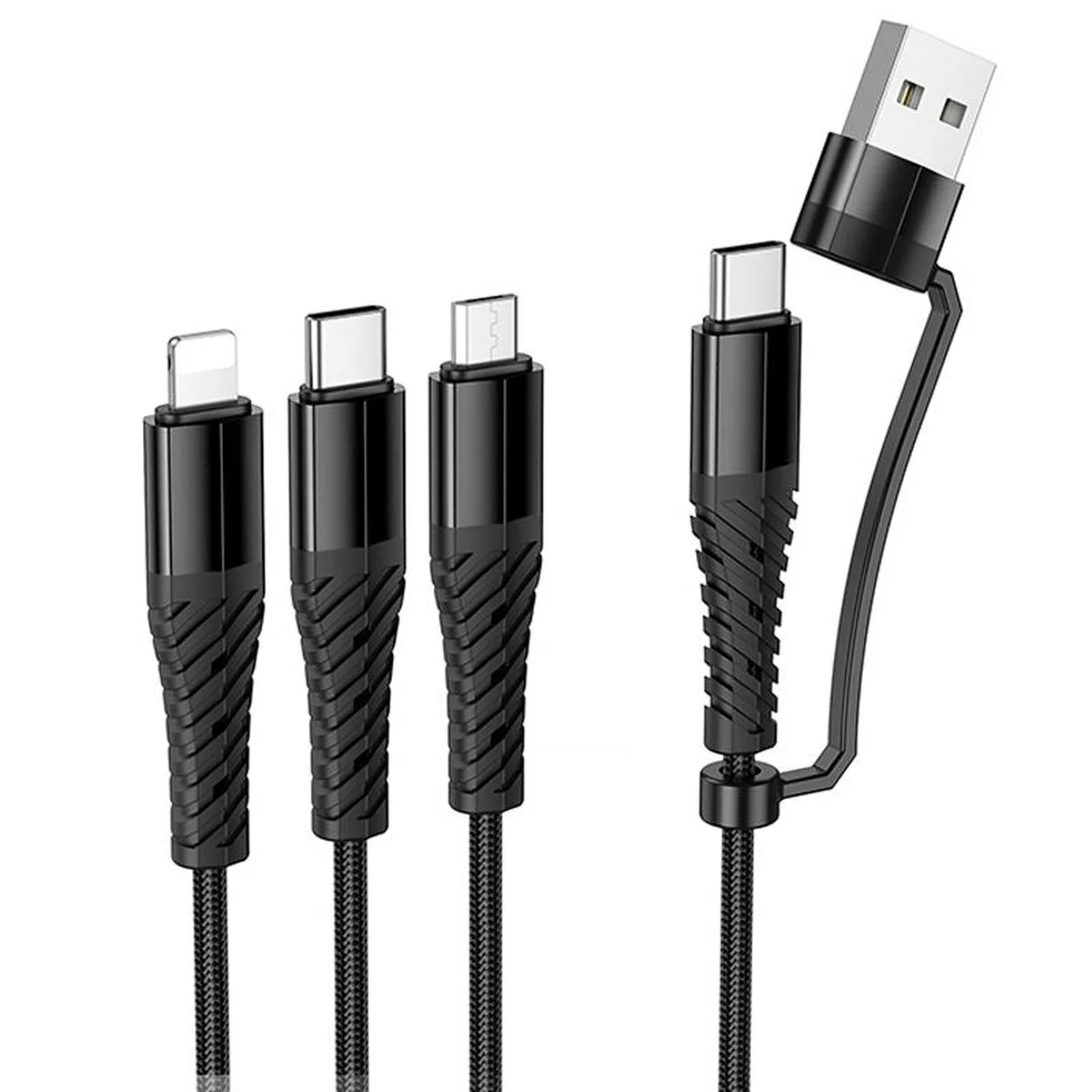 Дата кабель Hoco X123 Victory 3in1 Type-C to Lightning/Type-C/MicroUSB 3A (1m) Black