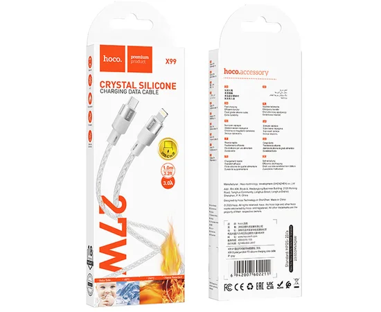 Дата кабель Hoco X99 Crystal Junction PD 27W Type-C to Lightning (1.0m) Gray