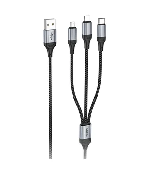 Дата кабель Hoco X102 Fresh 3in1 USB to Lightning + MicroUSB + Type-C (1m) Black