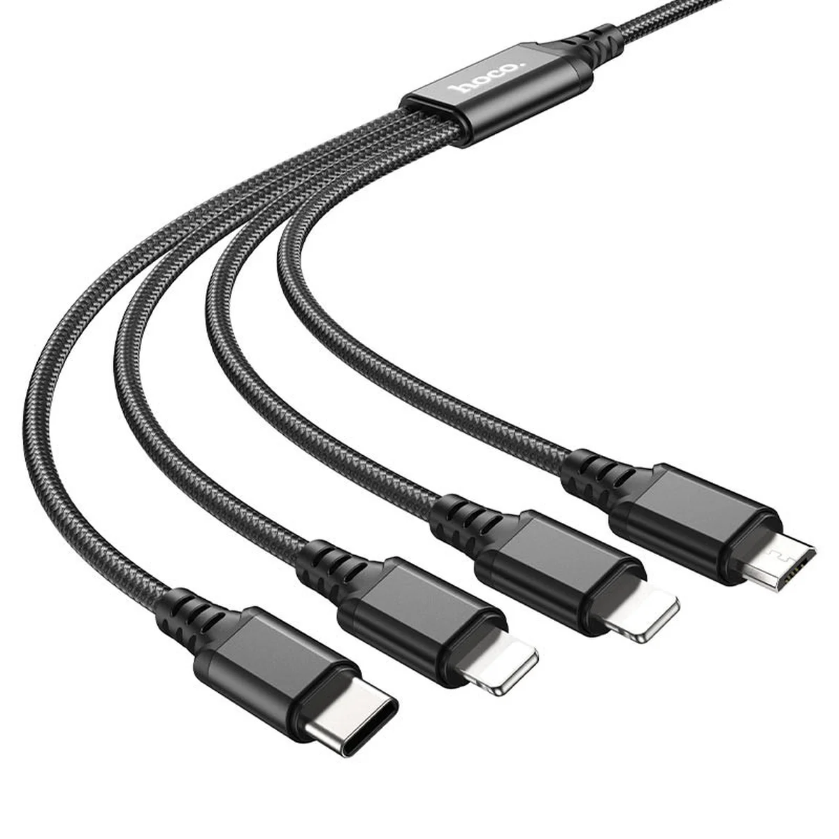 Дата кабель Hoco X76 4in1 2xLightning + Type-C + MicroUSB (1m) Black