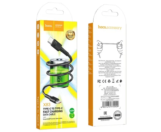 Дата кабель Hoco X83 Victory PD 60W Type-C to Type-C (1m) Black
