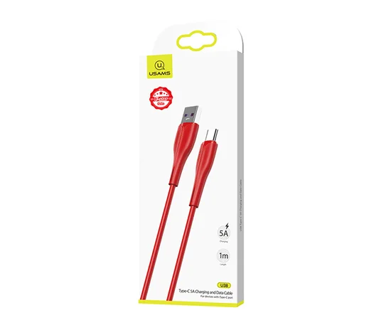 Дата кабель Usams US-SJ376 U38 Type-C 5A Fast Charging & Data Cable 1m Красный