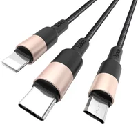 Дата кабель Hoco X26 Xpress 3in1 Lightning -MicroUSB-Type-C (1m) Черный / Золотой
