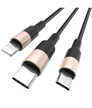 Дата кабель Hoco X26 Xpress 3in1 Lightning -MicroUSB-Type-C (1m) Черный / Золотой