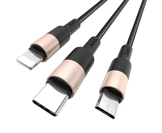 Дата кабель Hoco X26 Xpress 3in1 Lightning -MicroUSB-Type-C (1m) Черный / Золотой